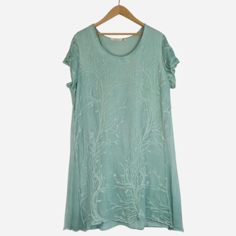 Soft Surroundings 100% Silk Embroidered Branch Tunic Dress Sage 1X - Picture 2 of 8